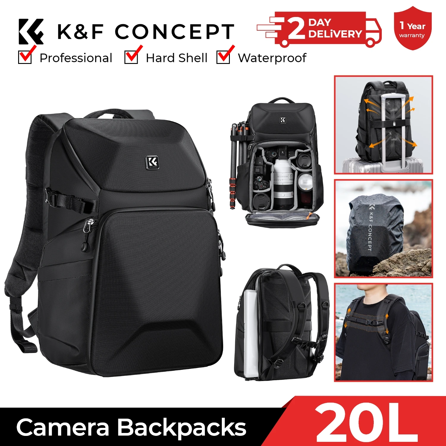 Laptop Accessories Box - Фотосумка K&F CONCEPT 20L с водонепроницаемым